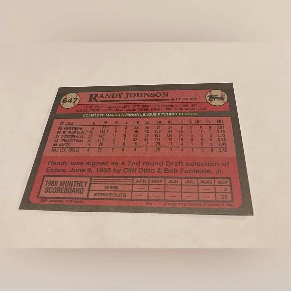 1989 Topps Baseball Card randy johnson